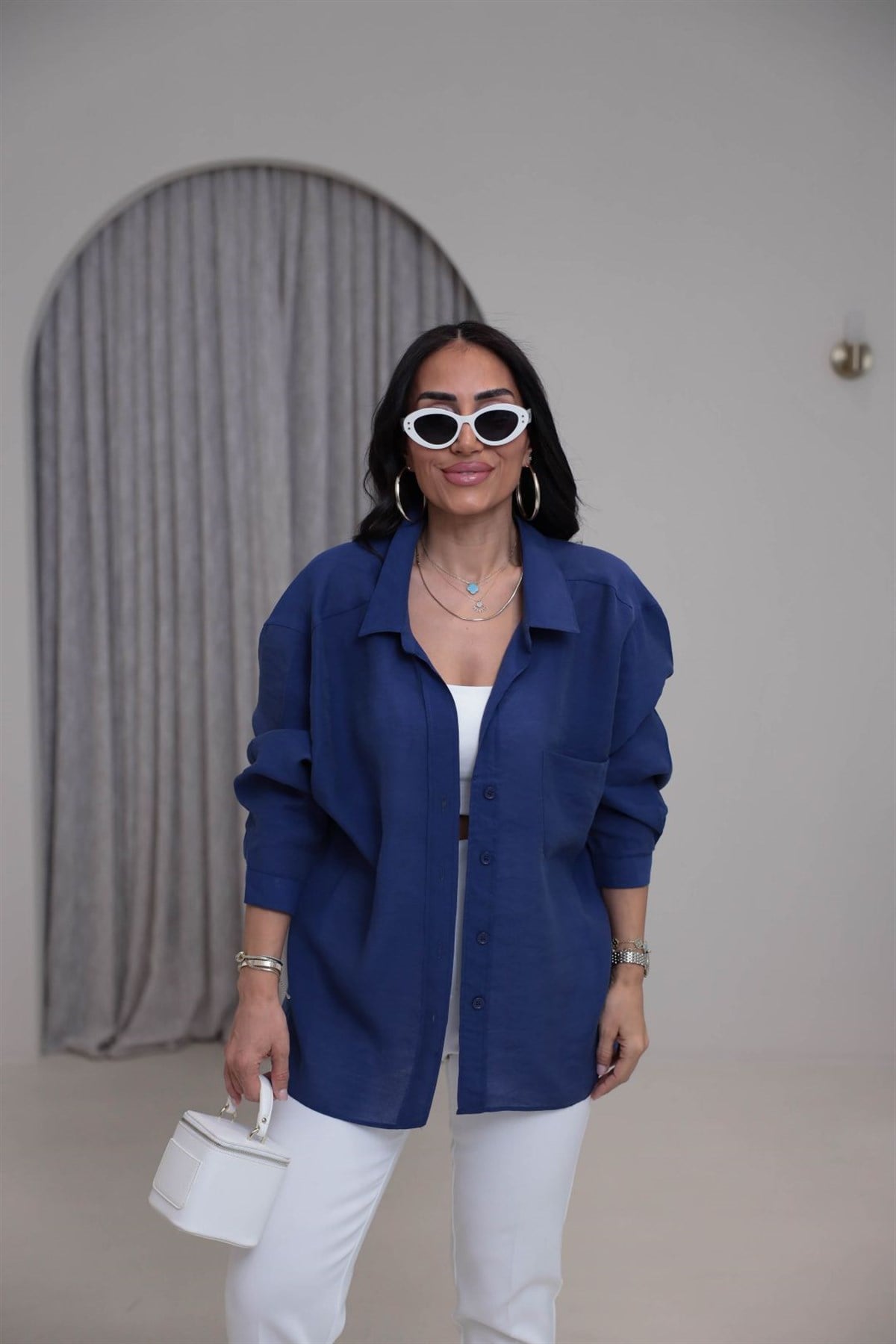 4612Y Tencel Omzu Düşük Oversize Gömlek LACİVERT