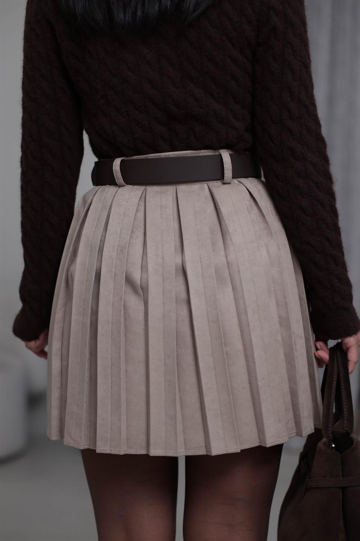 0652 Kemerli Piliseli Nubuk Etek VİZON