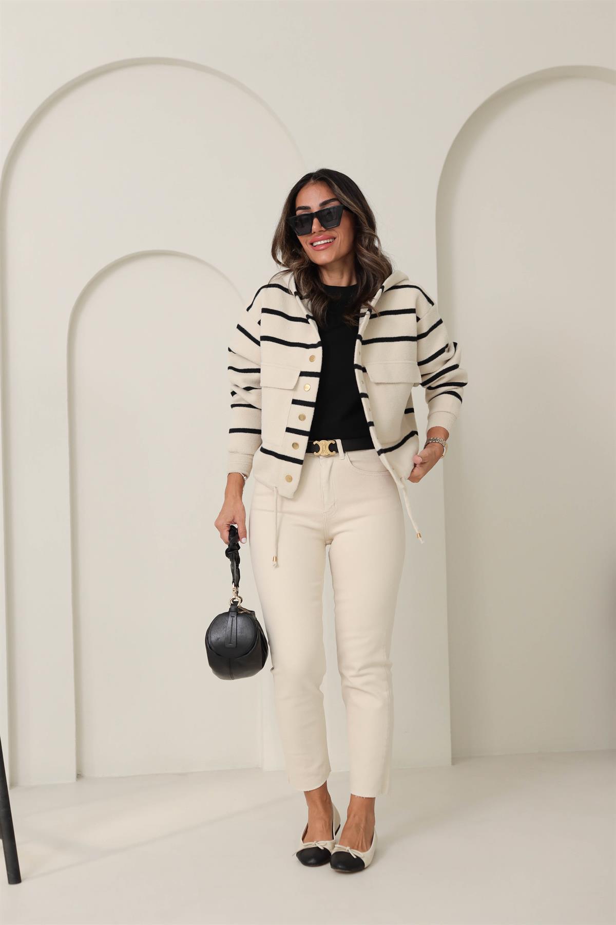 4600 Çıtçıtlı Cep Detay Çizgili Detay Ceket