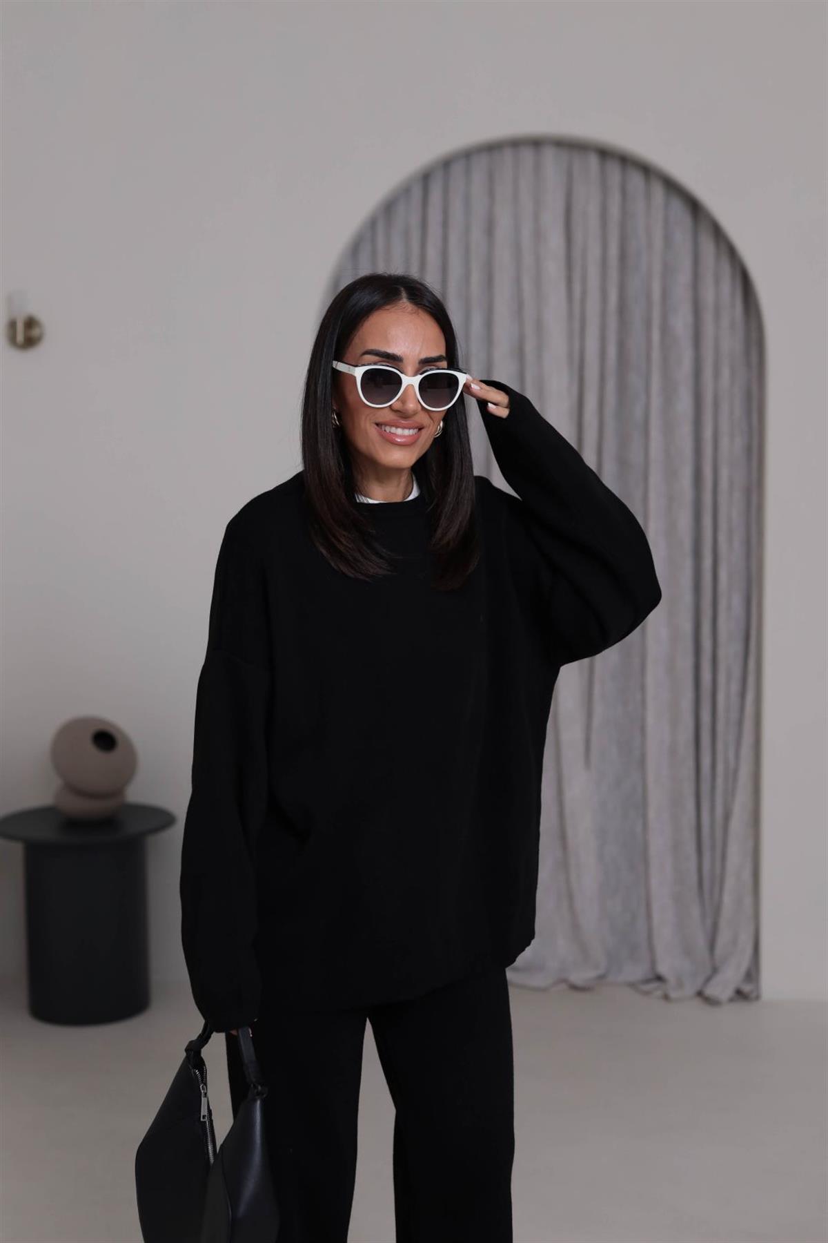 0316 Düz Basic Triko Takım SİYAH