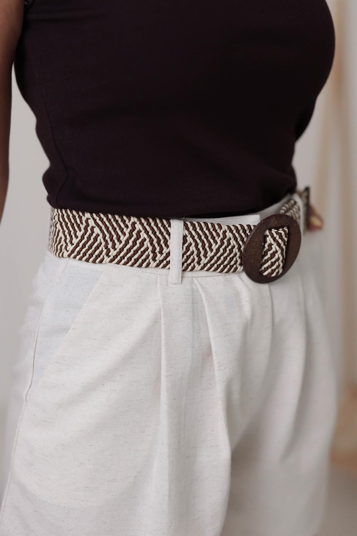 0317 Kemerli Rahat Keten Şort NATURAL