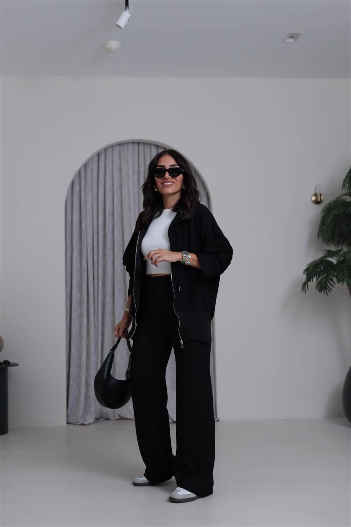 4038 Ribana Detay Fermuarlı Takım SİYAH