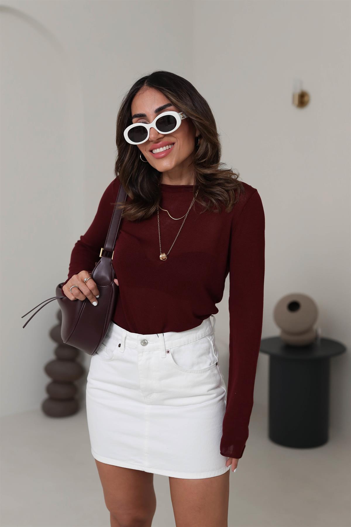 Havuz Yaka İnce Merserize Triko Bluz BORDO