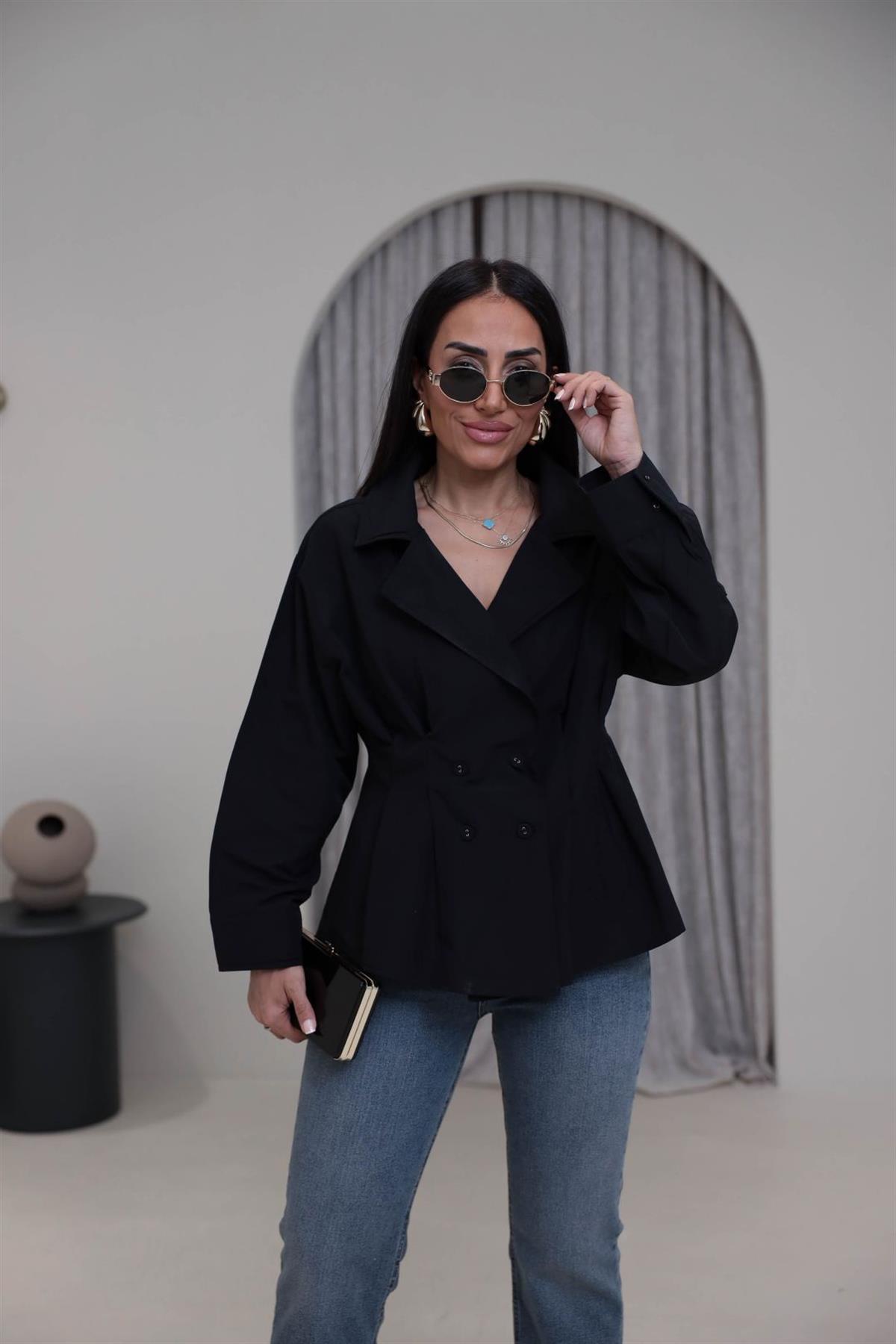 3242 Dört Düğmeli Tasarım Gömlek SİYAH