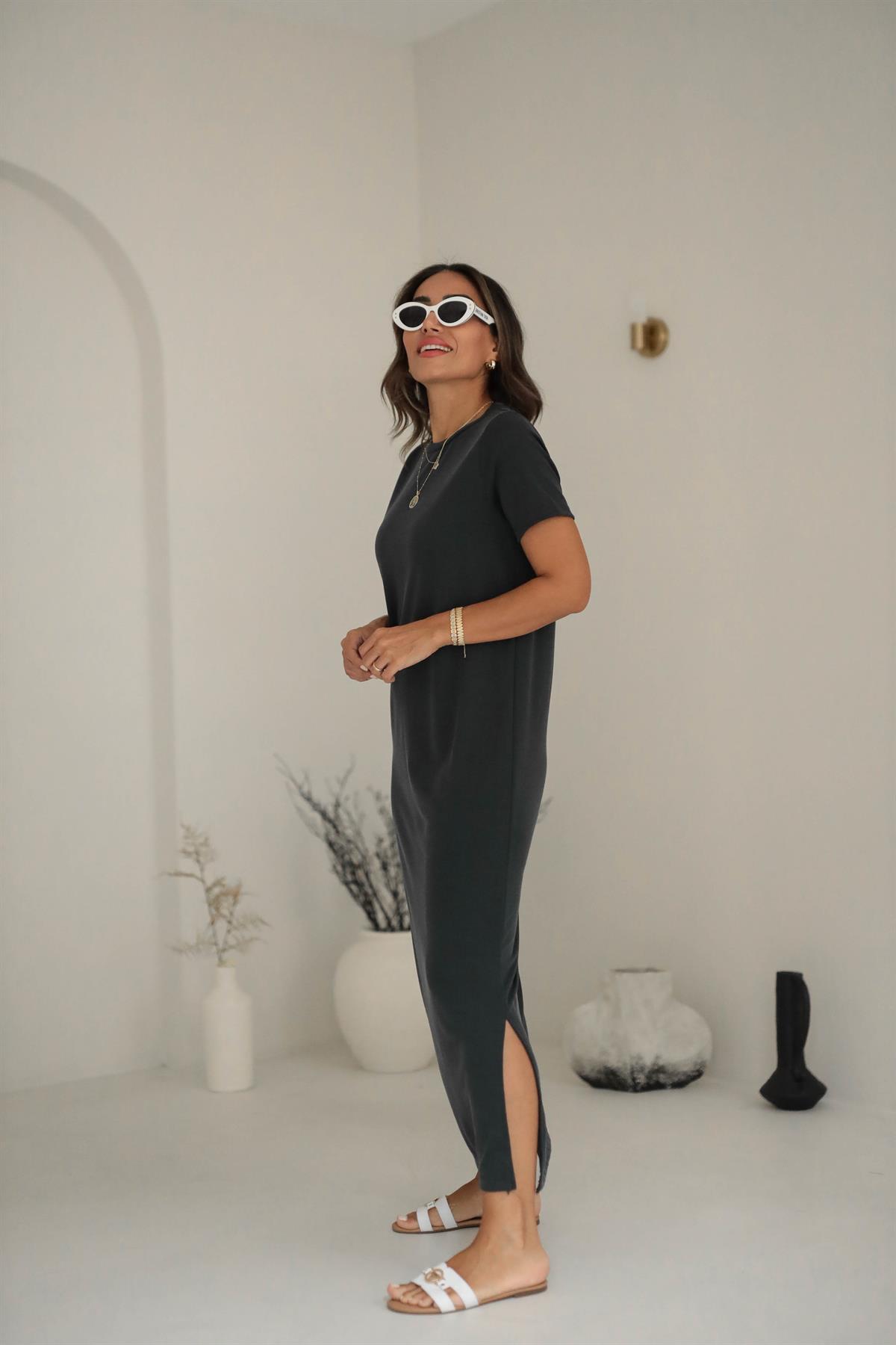 Pike Modal Yırtmaçlı Midi Elbise