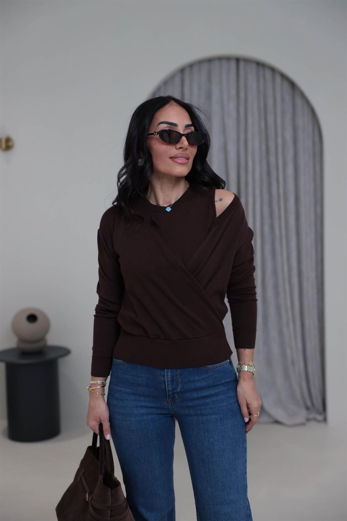 0163 Kruvaze Korsman İkili Takım Triko KAHVE