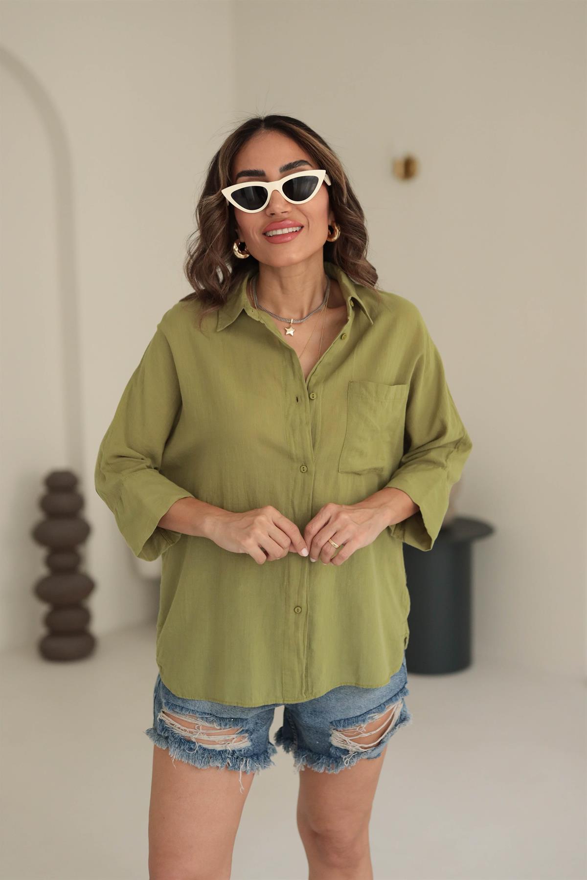 4309 Pamuklu Cep Detaylı Gömlek