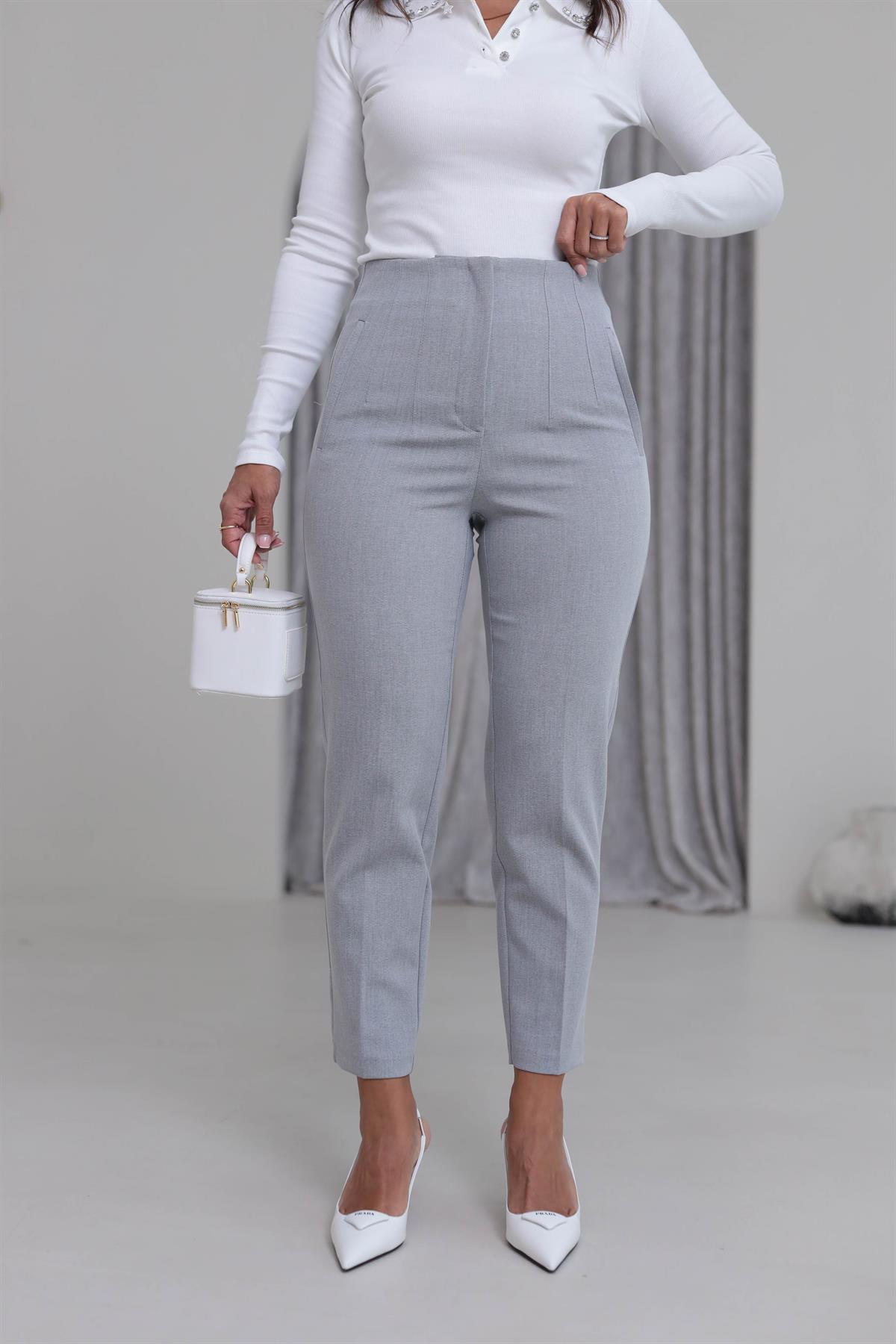U5113-K Önü Flotalı Kumaş Pantolon AÇIK GRİ