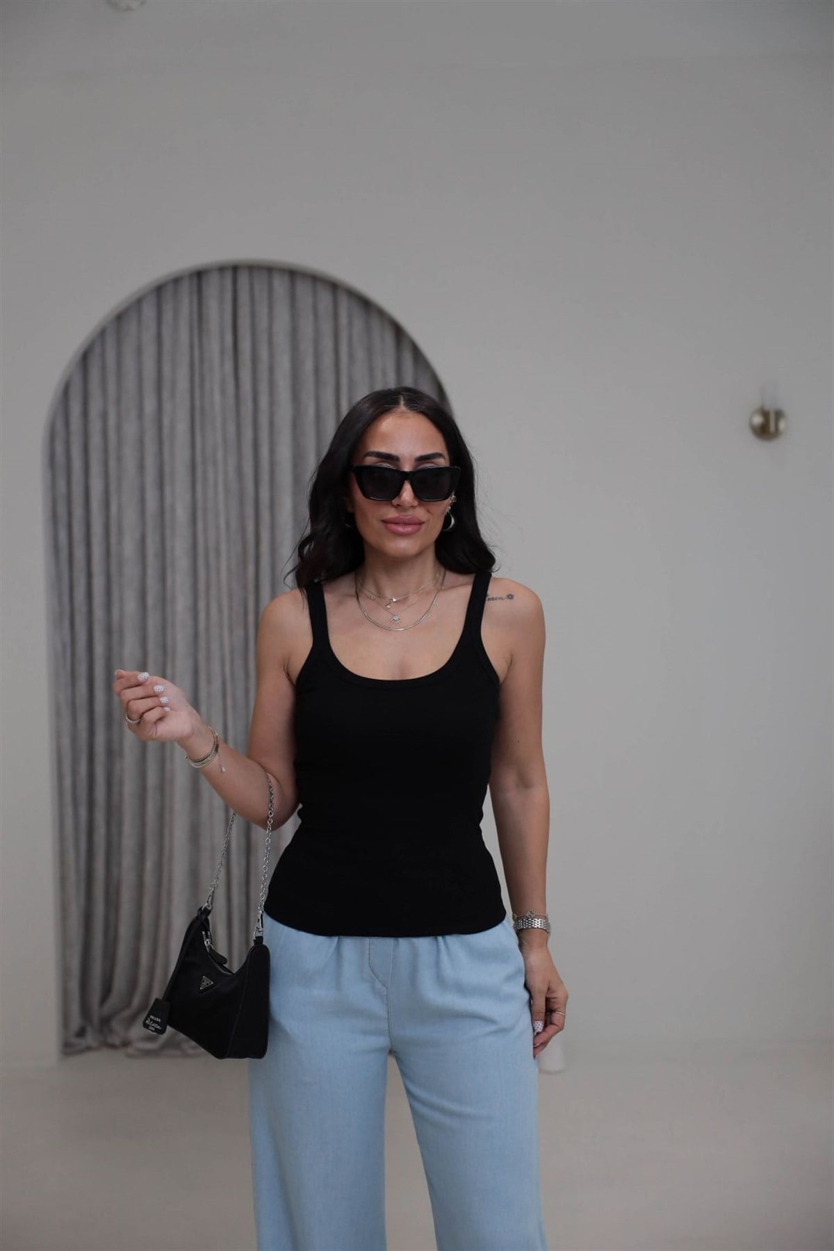 7592 Fitilli Pamuklu Doku Atlet SİYAH