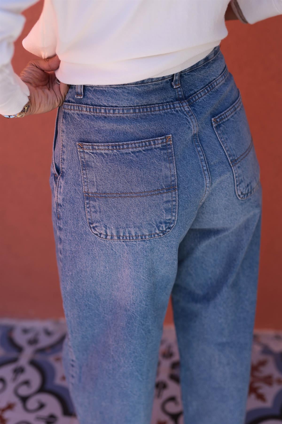 490 Yan Cep Detay Bol Paça Jean AÇIK MAVİ