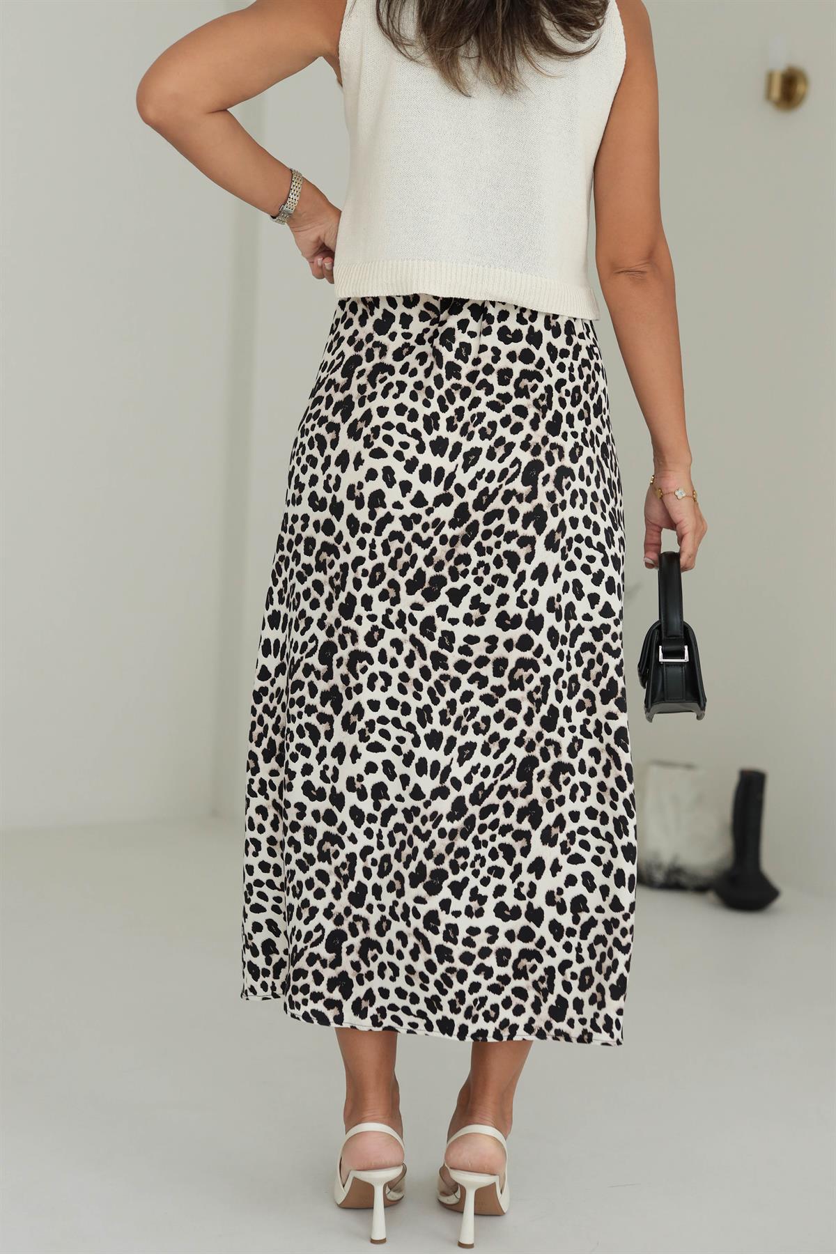 6362 Bel Lastikli Leopar Desen Saten Etek
