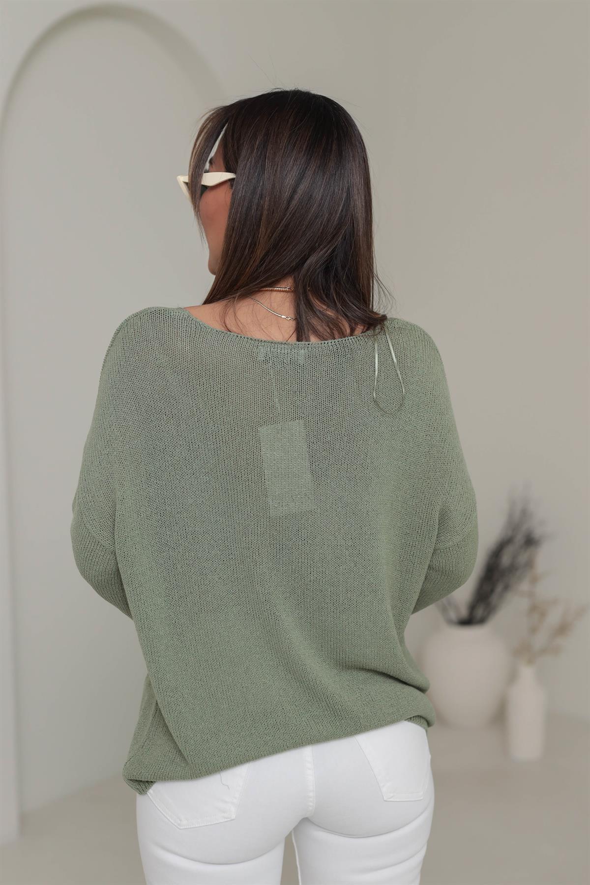 0706 Oval Yaka Basic Triko HAKİ YEŞİL