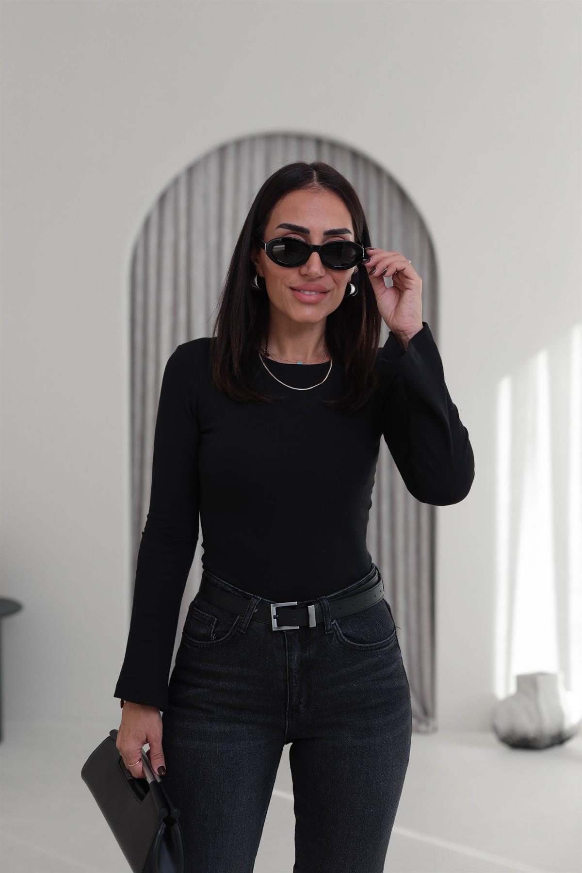 5243 İspanyol Kol Kaşkorse Bluz SİYAH