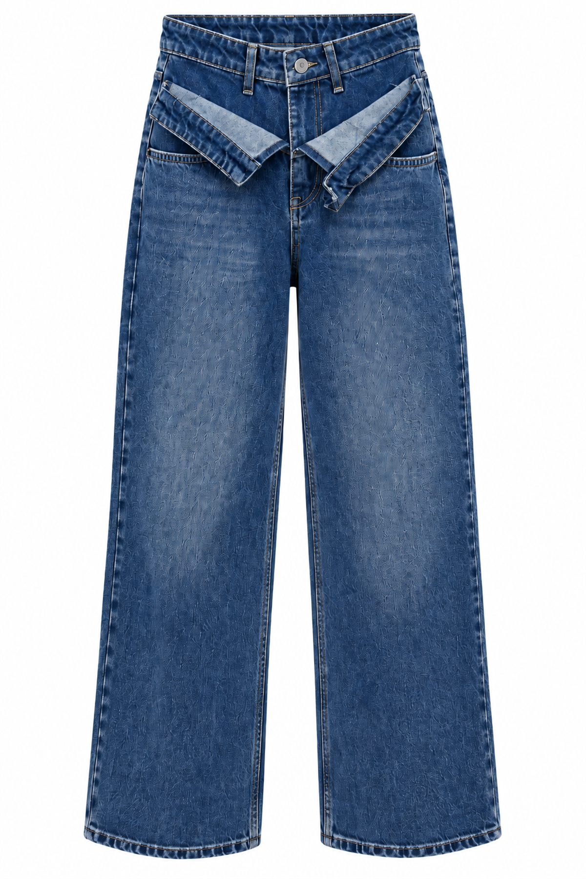 1065 Asimetrik Bel Detaylı Palazzo Denim Pantolon TİNTLİ MAVİ