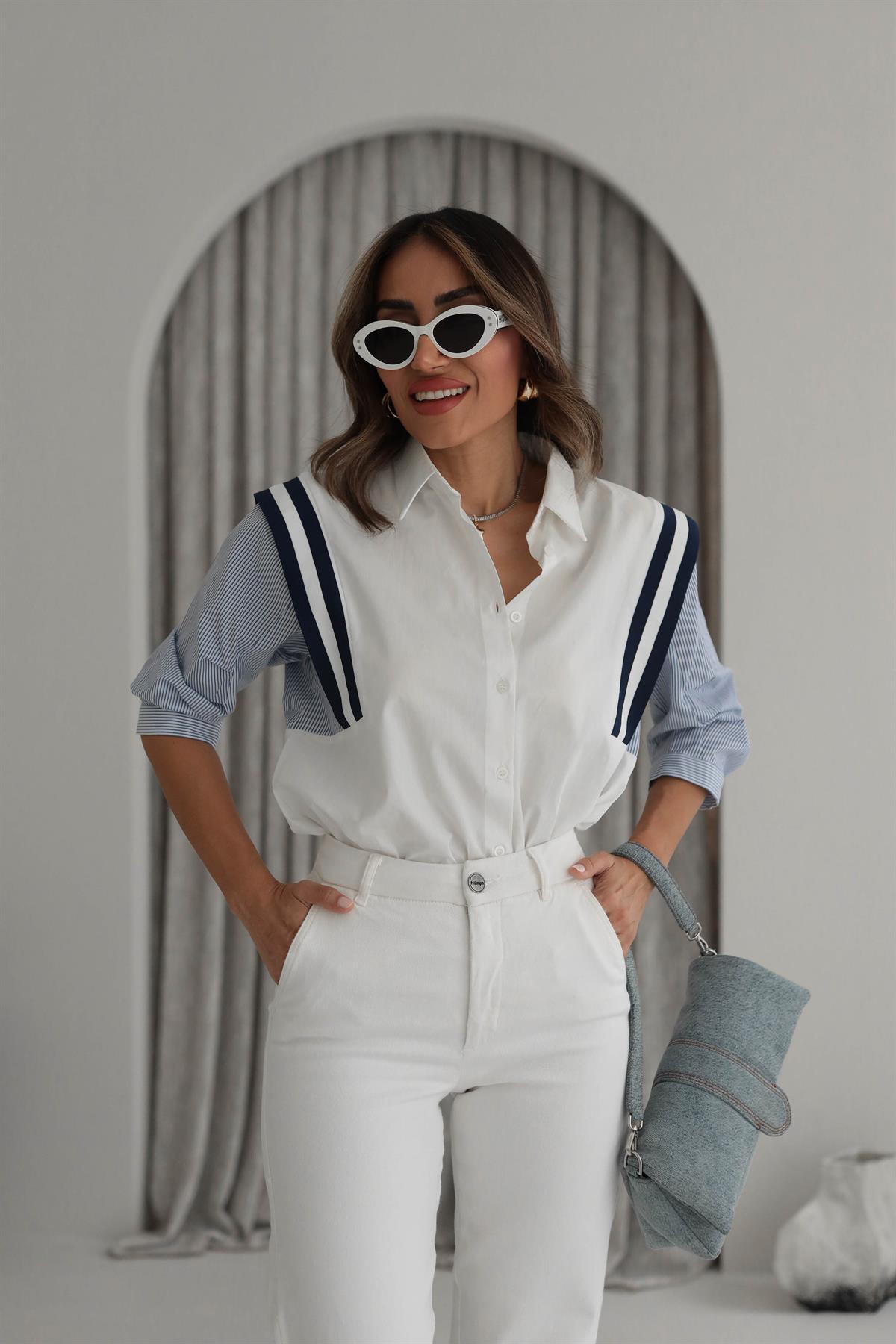 2905 Kol Çizgi Detaylı Ribanalı Gömlek