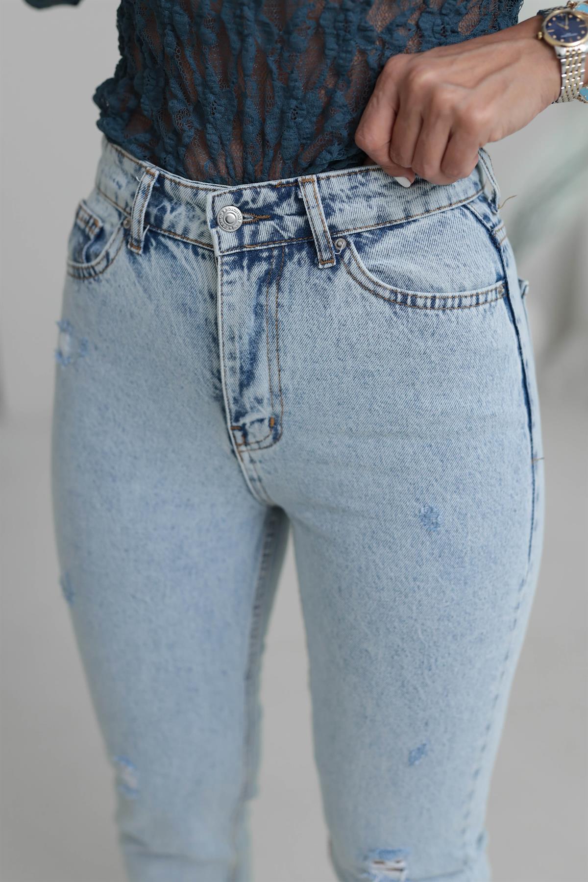 4670 Mini Yırtık Detaylı Jean BUZ MAVİ