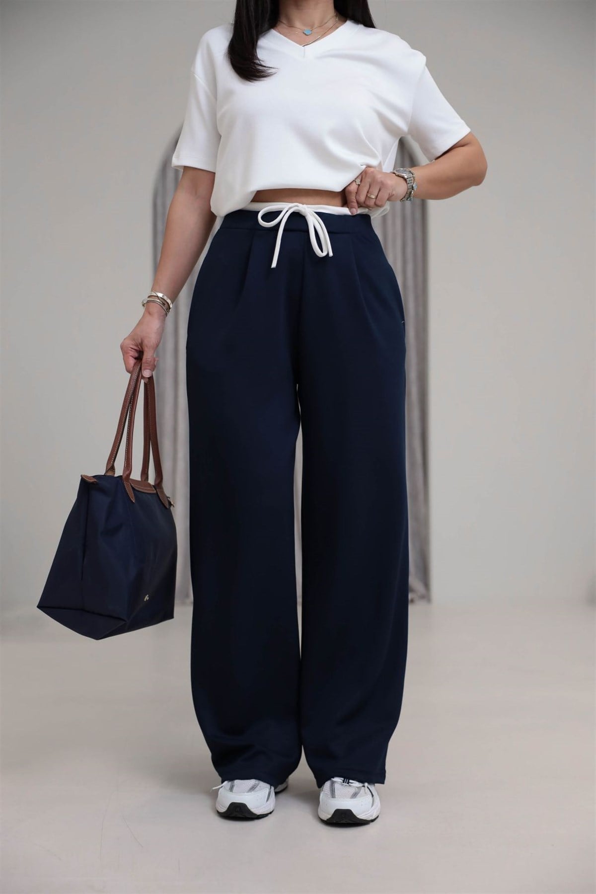 1538 Çift Renkli Bağcıklı Modal Pantolon LACİVERT