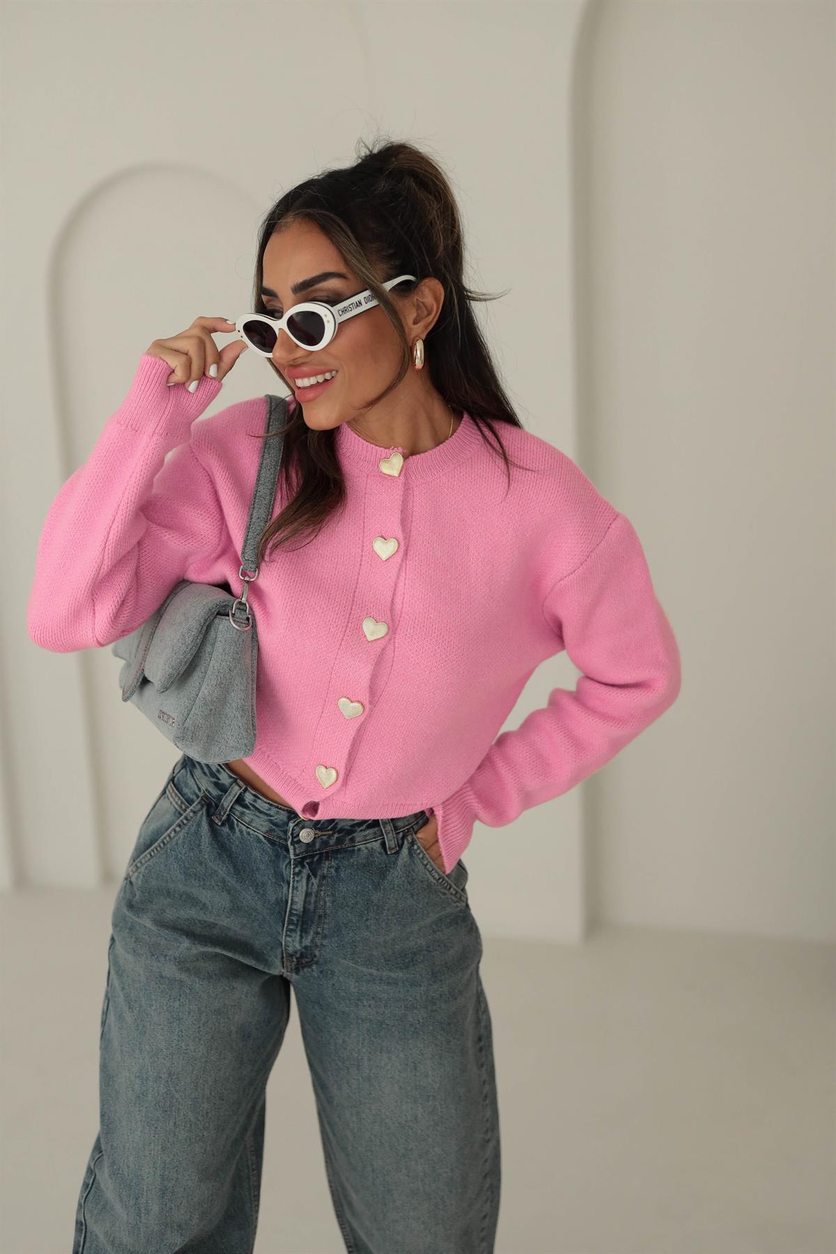 2236 Kalp Düğmeli Triko Hırka