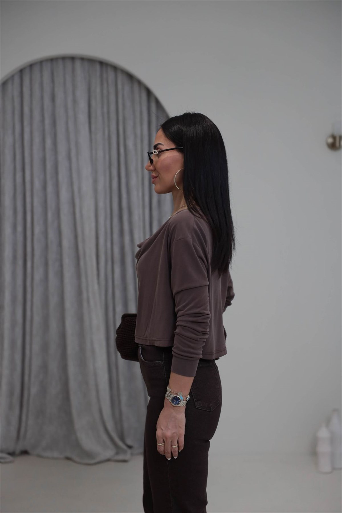 2424 Degaje Yaka Modal Bluz KAHVE