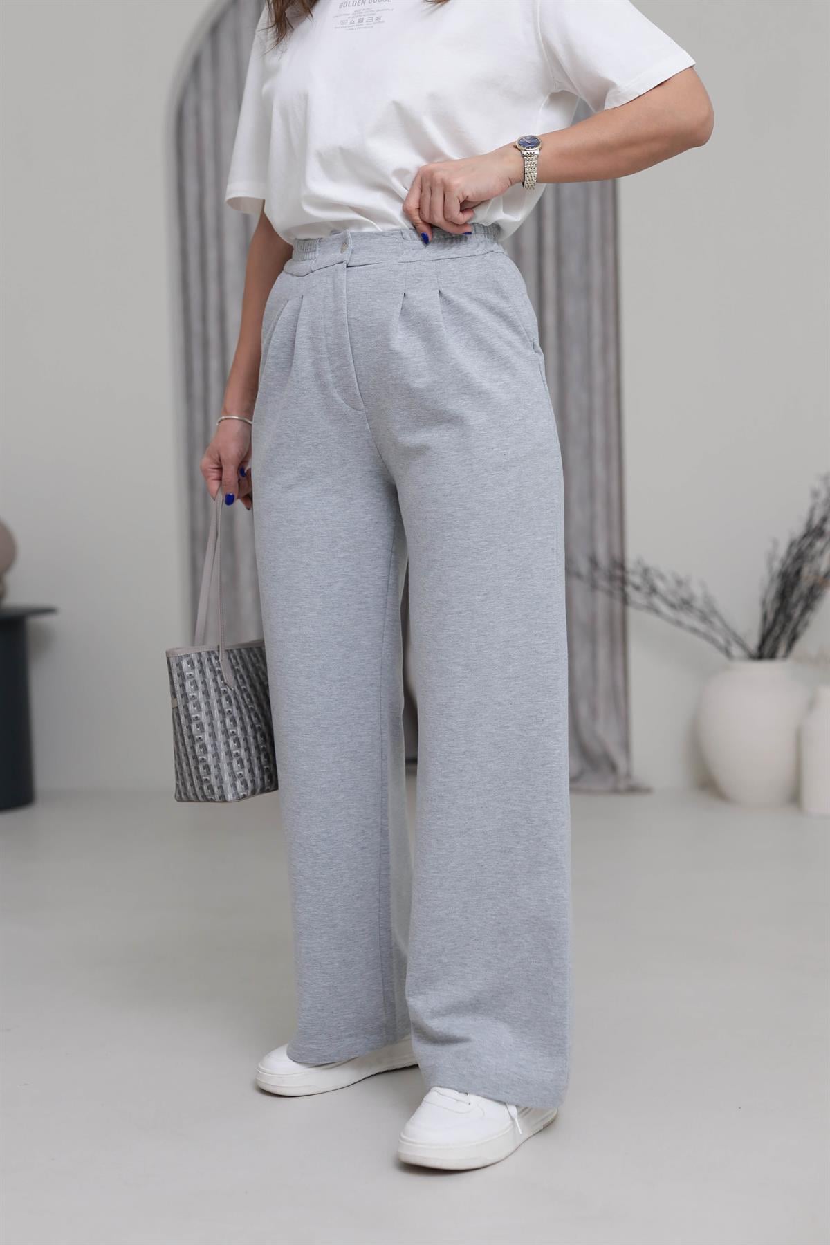 5740 Yüksek Bel Örme Palazzo Pantolon GRİ MELANJ