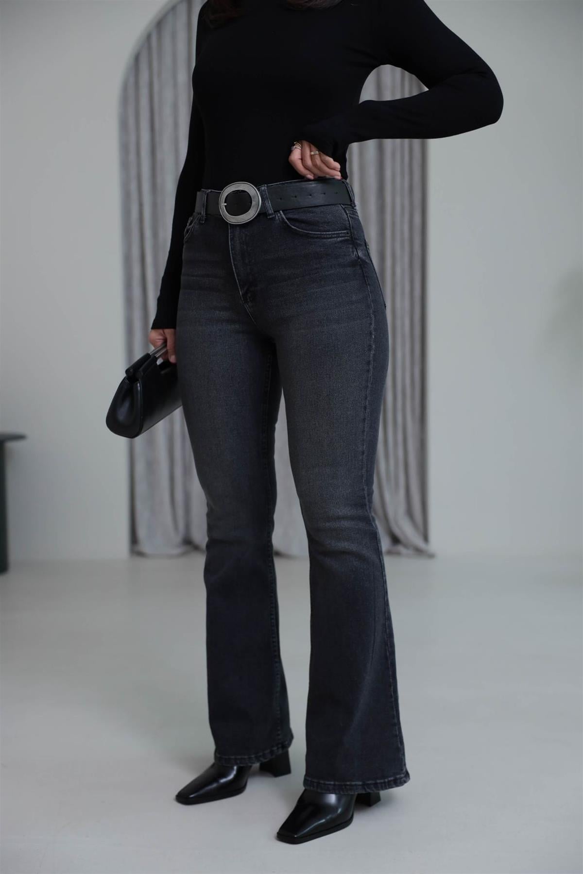 ZA Likralı İspanyol Paça Pantolon FÜME