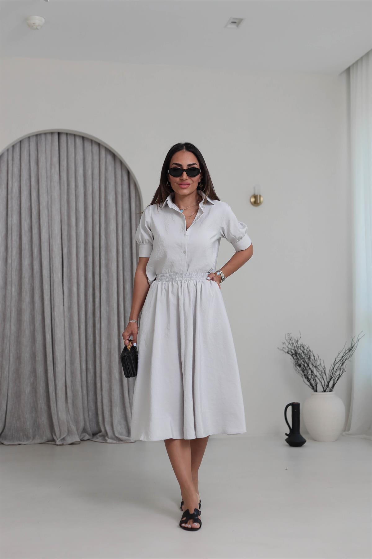 0381 Yarım Kol Gömlekli Etekli Takım AÇIK GRİ