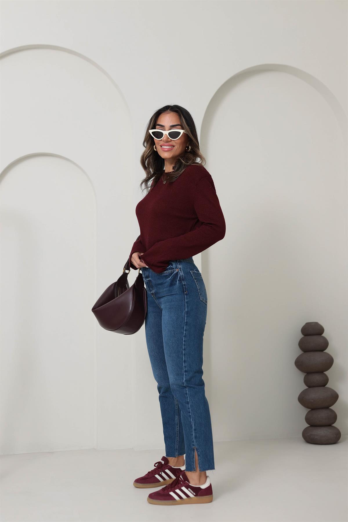 4381 Paça Yırtmaçlı Mom Fit Jean LACİVERT