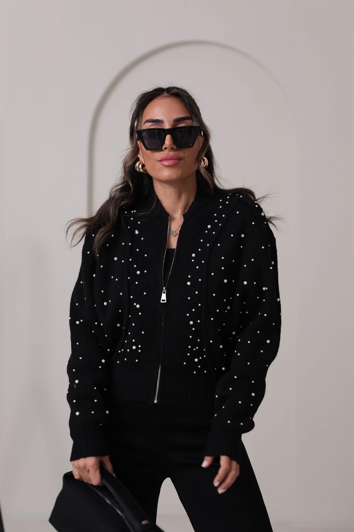 2238 İnci Detay Triko Bomber Ceket