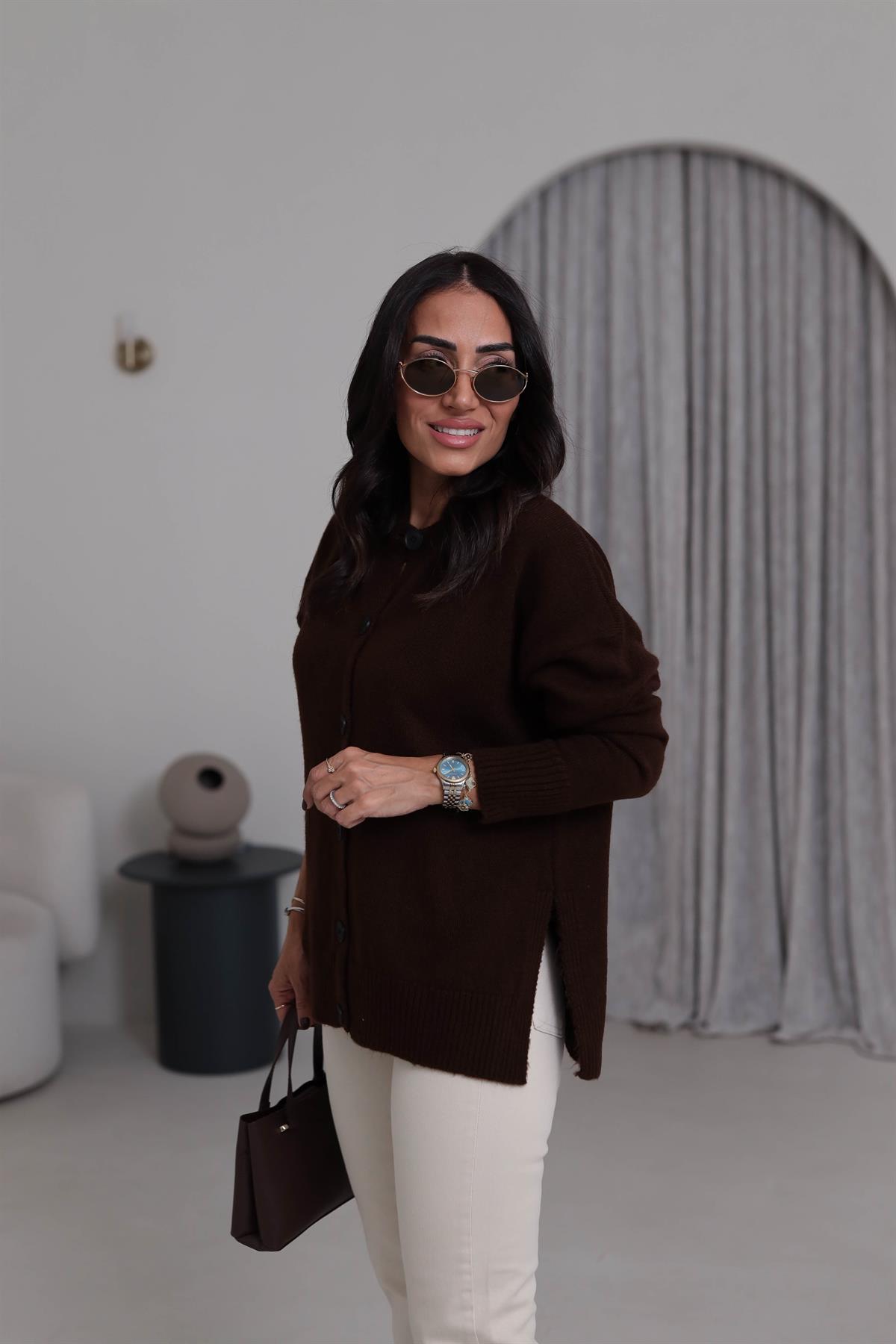 5252 Yanları Yırtmaç Detay Hırka KAHVE