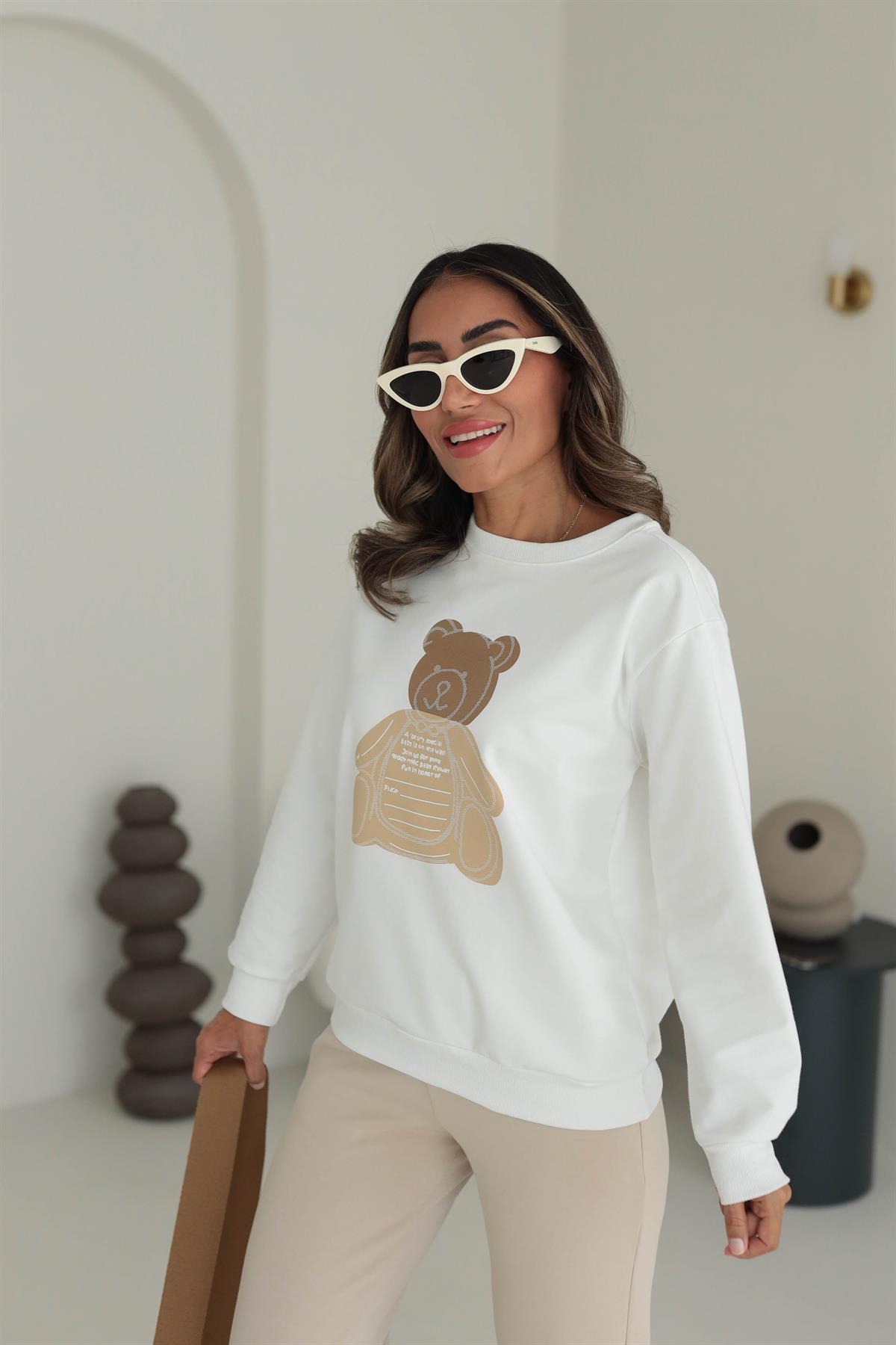 9081 Teddy Baskılı Sweatshirt