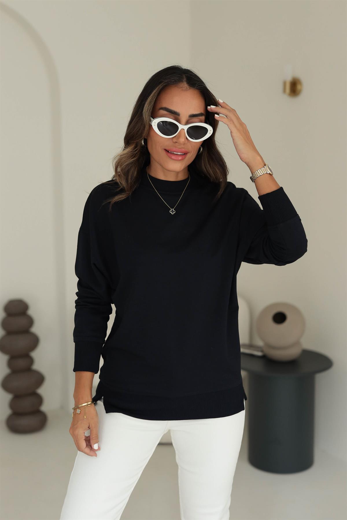 9002 Düz Basic Sweatshirt LACİVERT