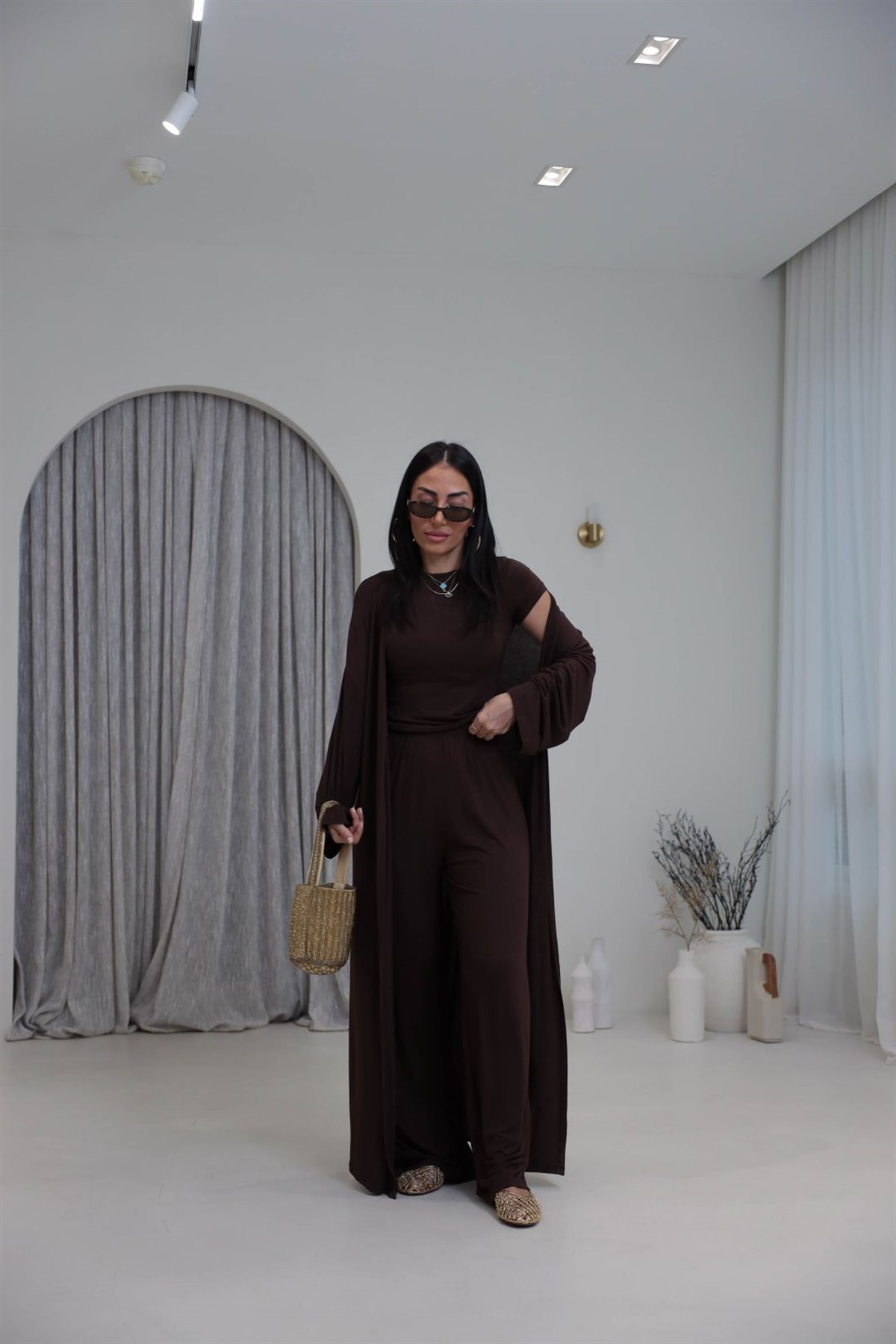 0518 Üçlü Kaşmir Takım KAHVE