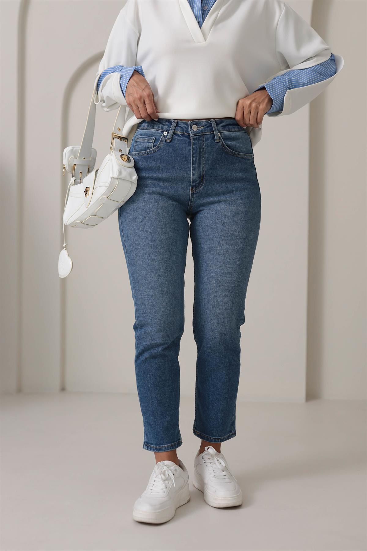 ZA Likralı Mom Jean MAVİ