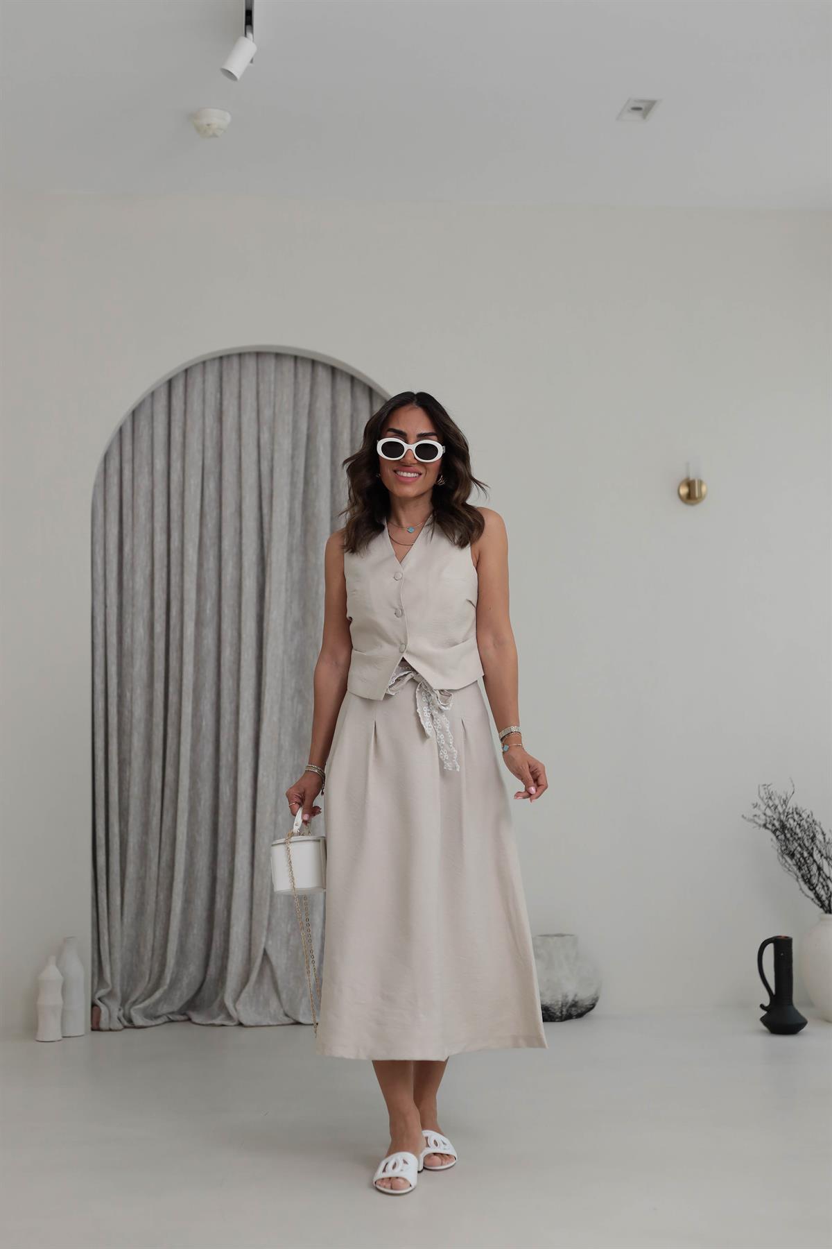 0275 Pensli Yelek & Etek Takım NATURAL