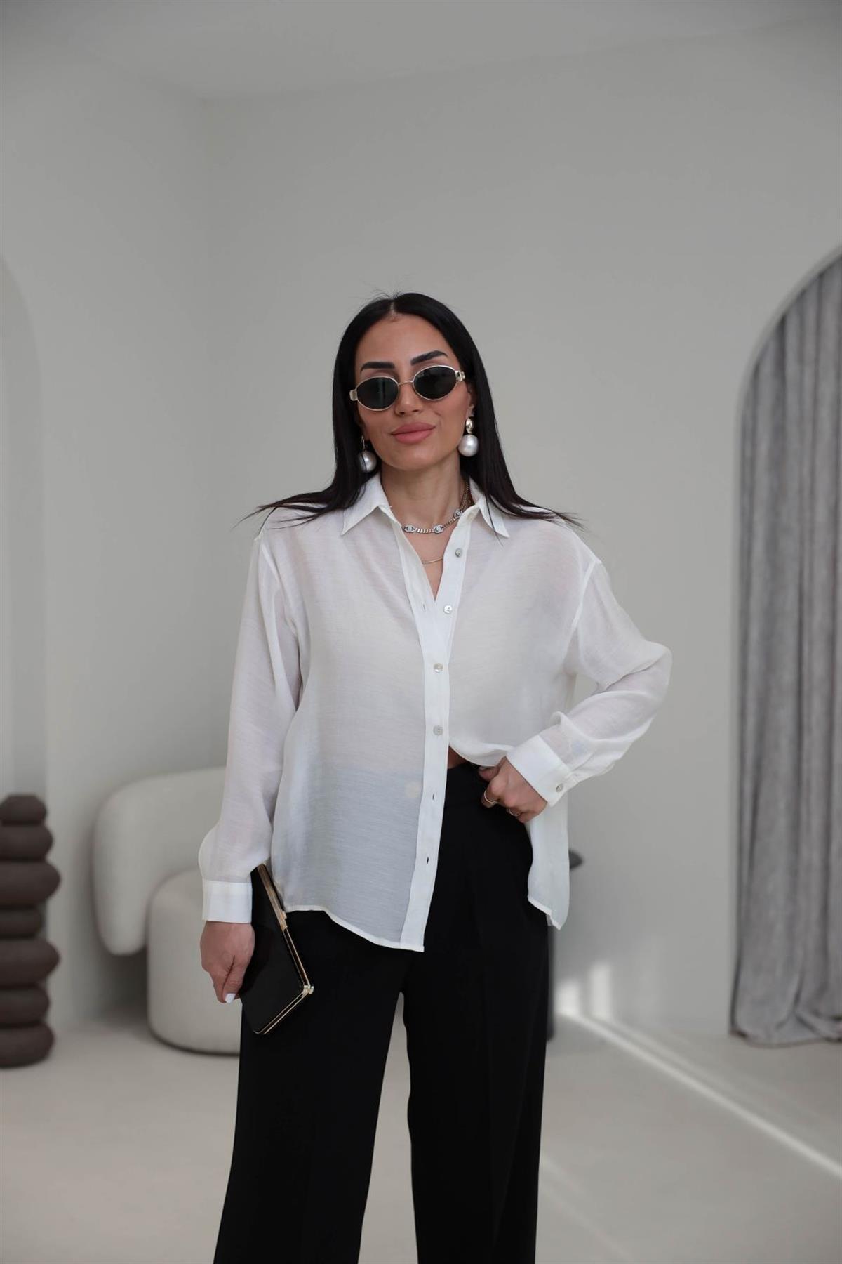 7393 Transparan Gömlek EKRU