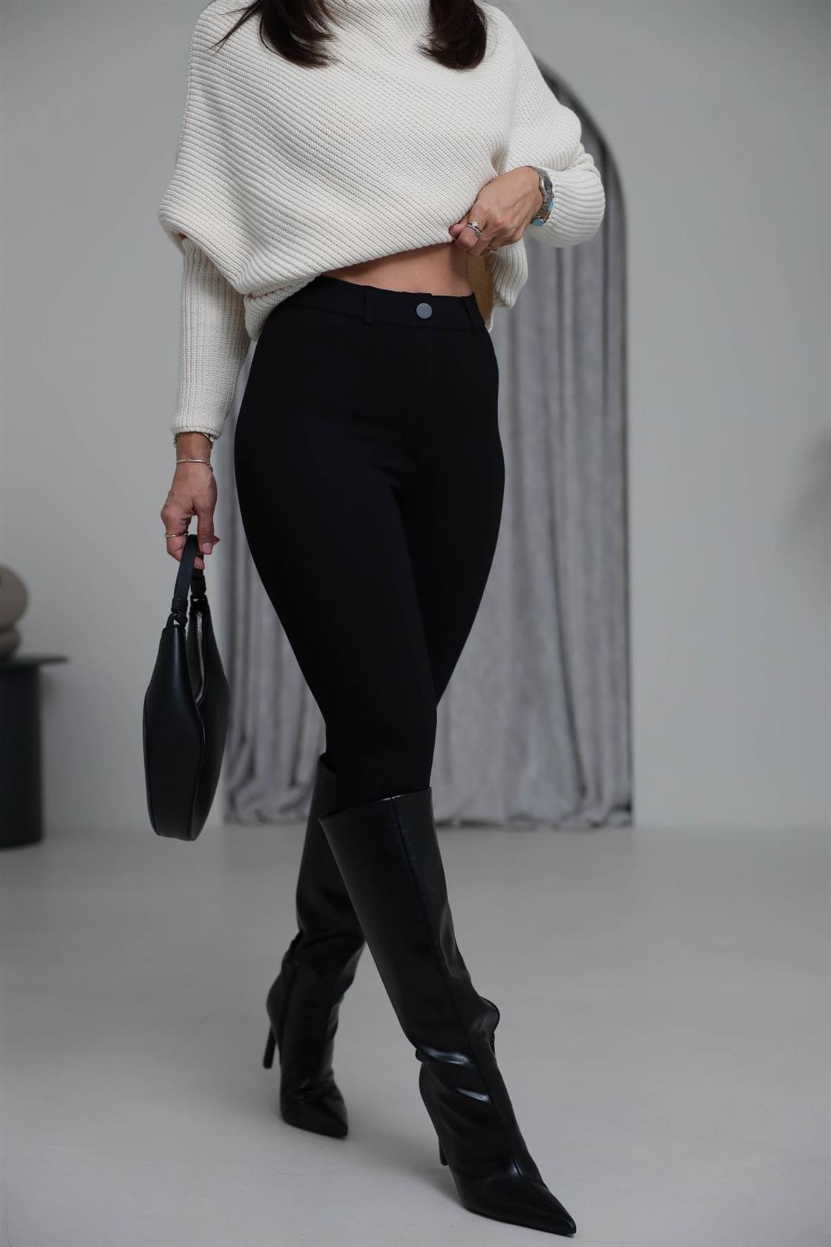 Yüksek Bel Likralı Tayt Pantolon SİYAH