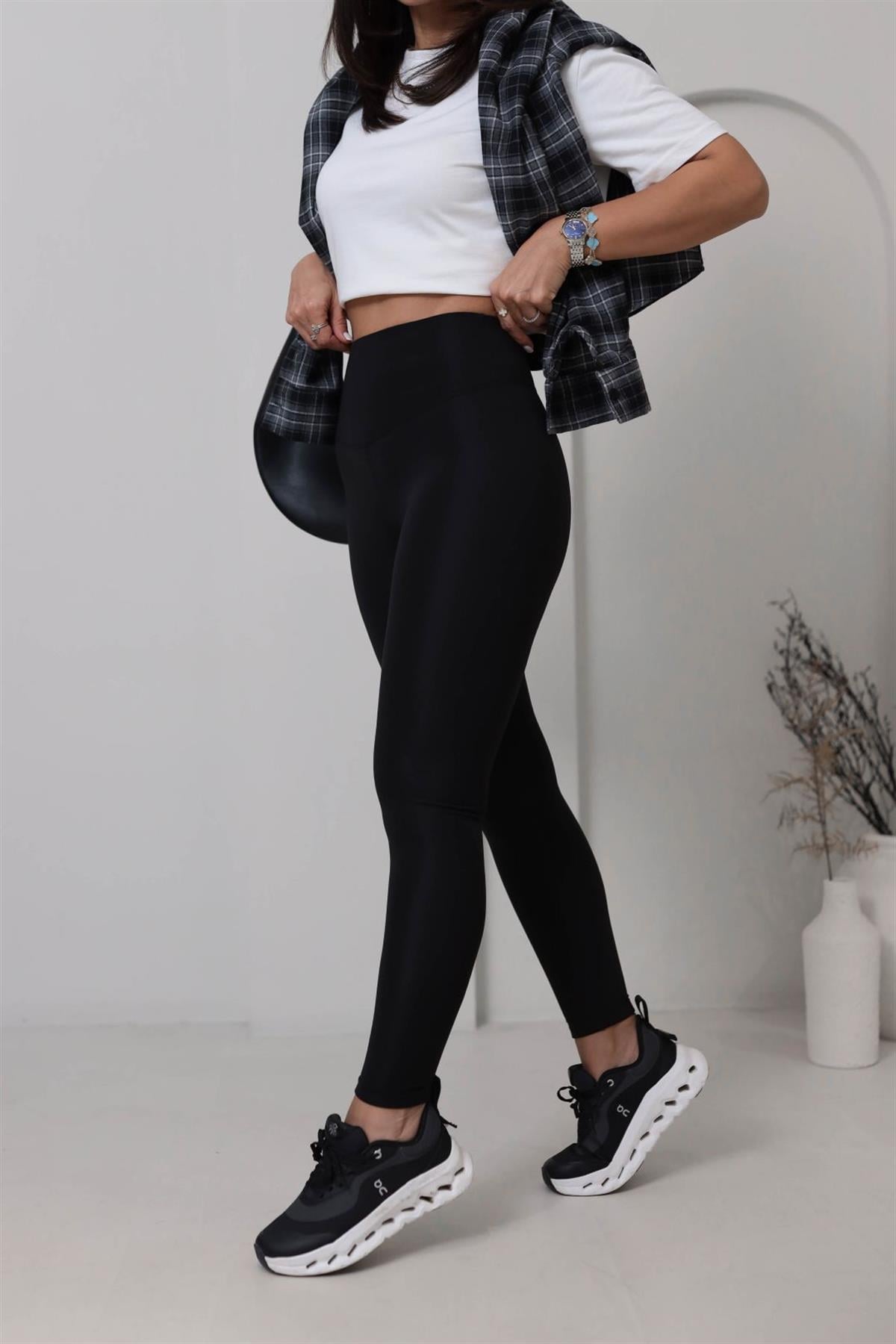 050 Oys Yüksek Bel Şardonlu Tayt SİYAH