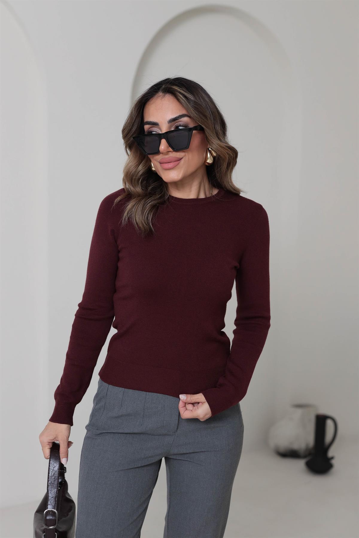 Bisiklet Yaka Yumuşak Doku Massi Basic Triko BORDO