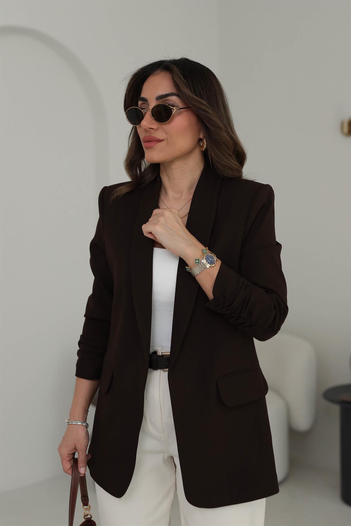 3101K Kol Büzgülü Blazer Ceket ACI KAHVE