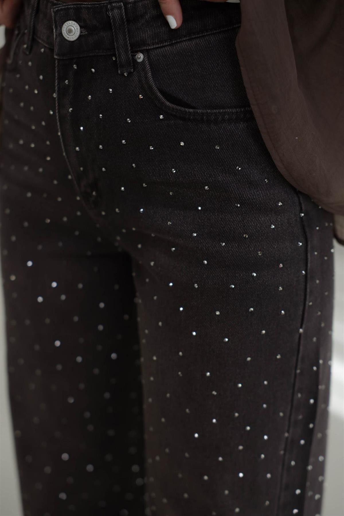 1071K Yıkamalı Taşlı Palazzo Jean YIKAMALI KAHVE