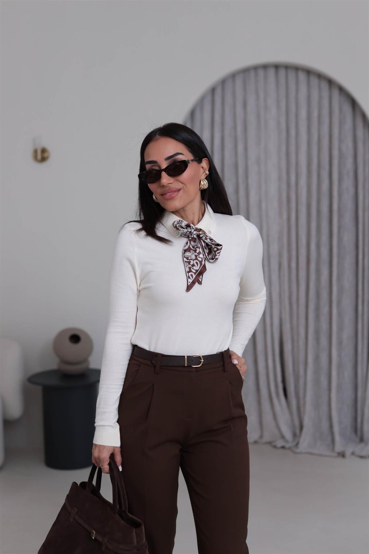 0097 Fularlı Corsman Triko EKRU