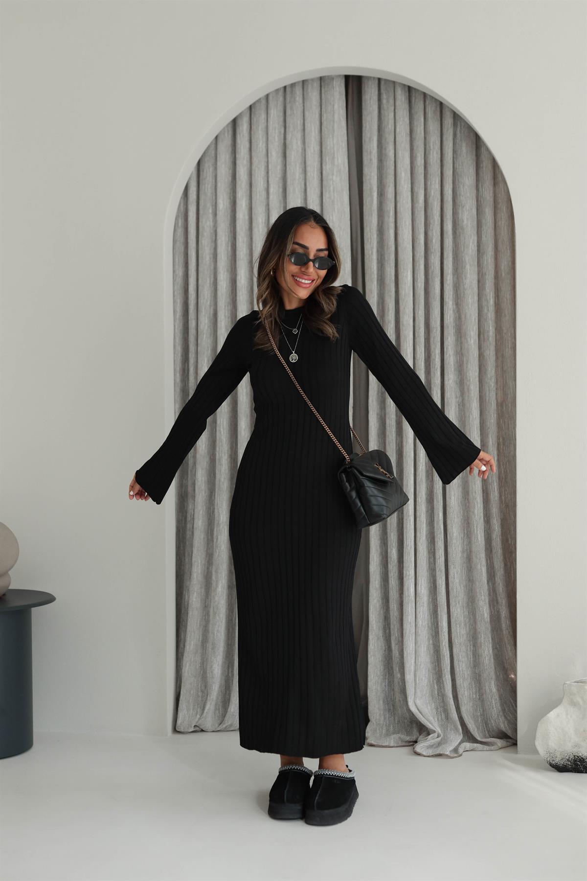 Bisiklet Yaka Fitilli Triko Elbise