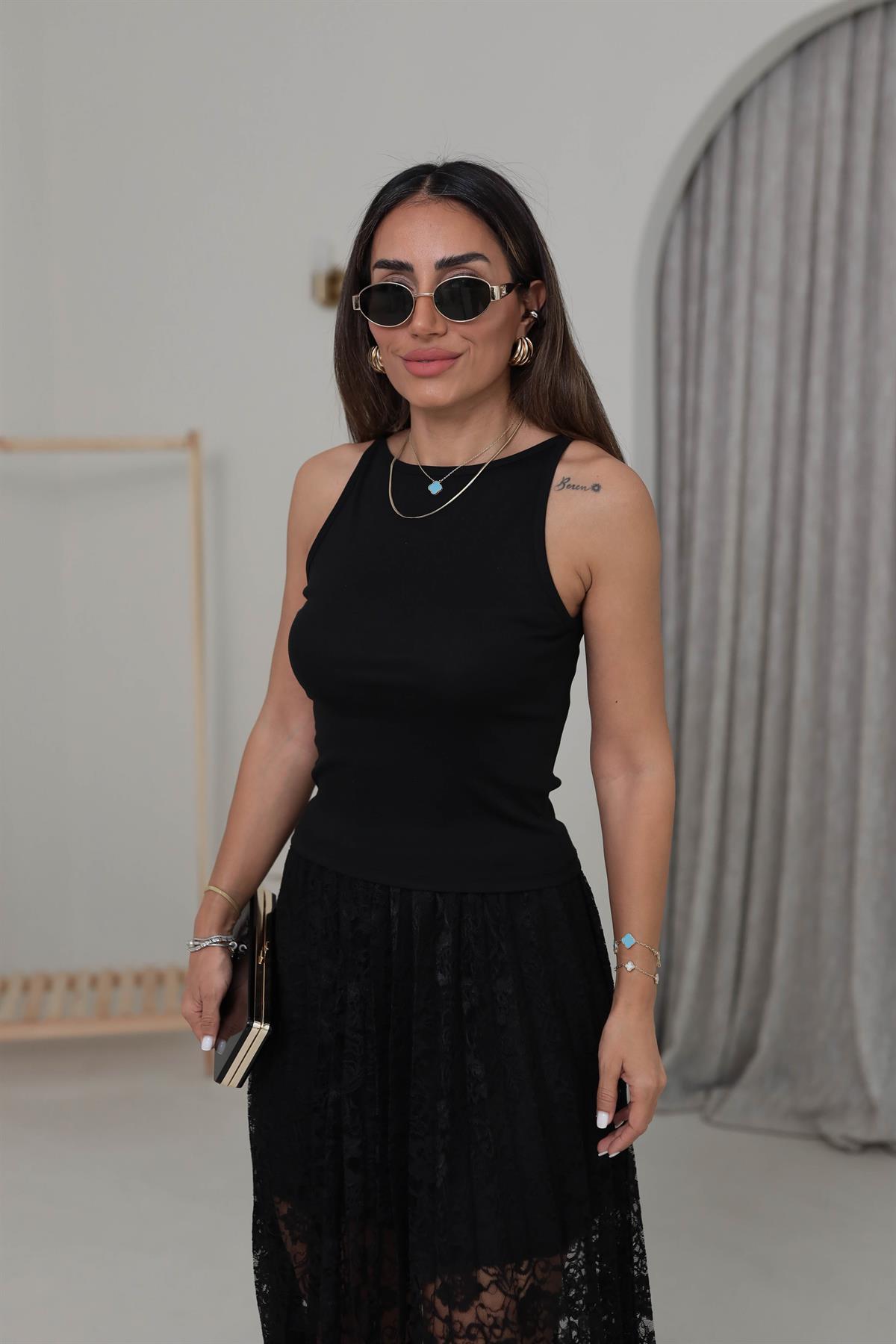 1048 Halter Yaka Pamuklu Top SİYAH