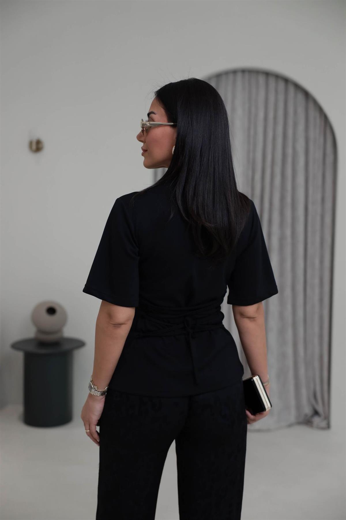 4238 Arkadan Bağlamalı Modal Tshirt SİYAH