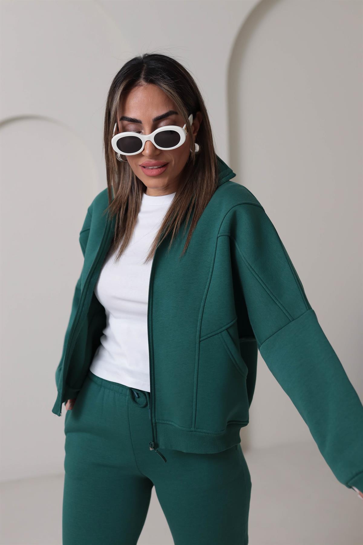 Fermuarlı 3iplik Şardonlu Takım YEŞİL