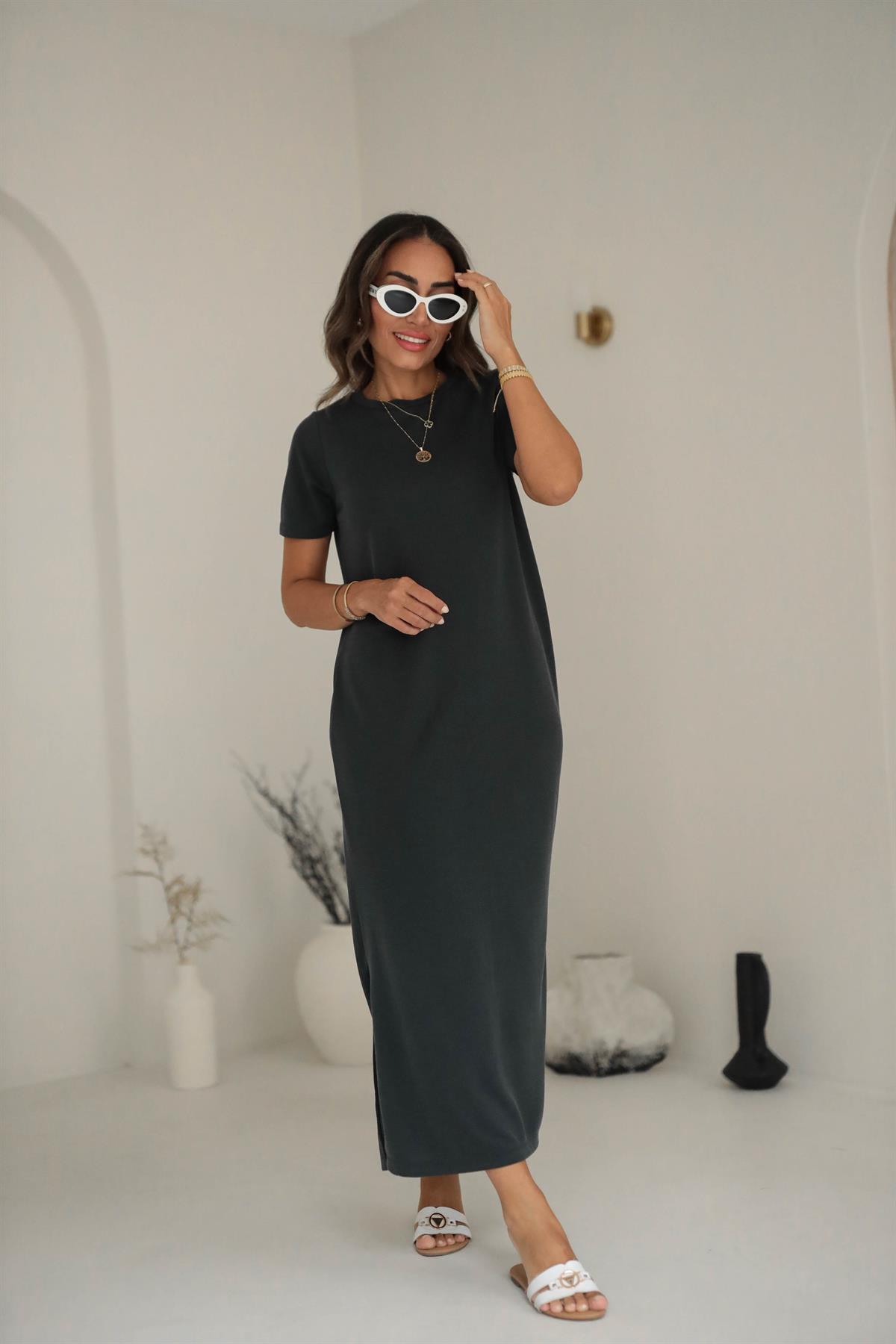 Pike Modal Yırtmaçlı Midi Elbise