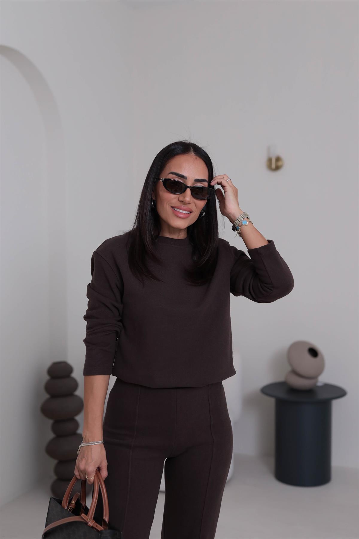 8432 Bisiklet Yaka Selanik Kumaş Takım ACI KAHVE