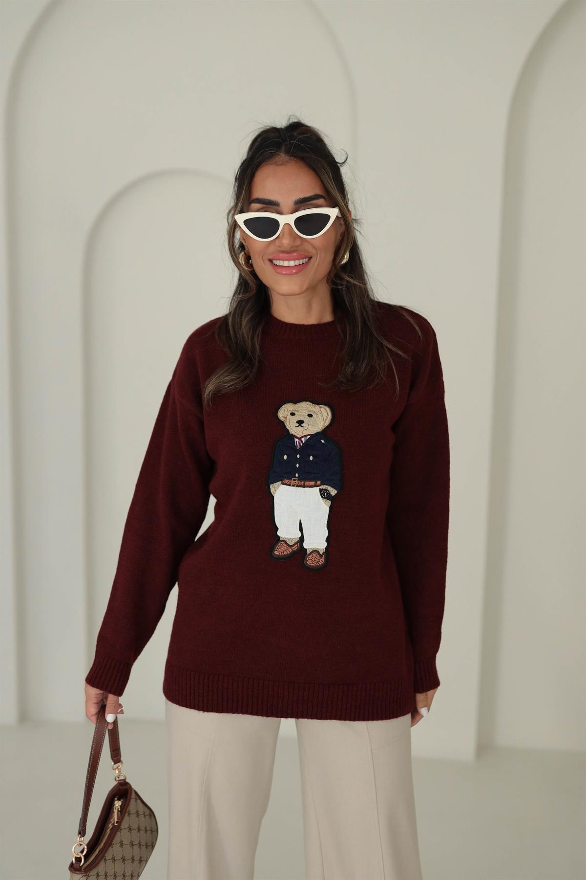 5205 Bear Aplikeli Triko Kazak