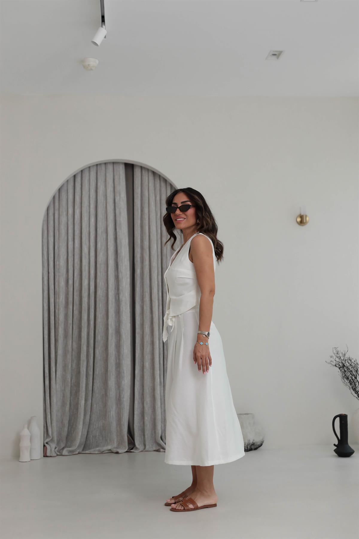 0275 Pensli Yelek & Etek Takım EKRU