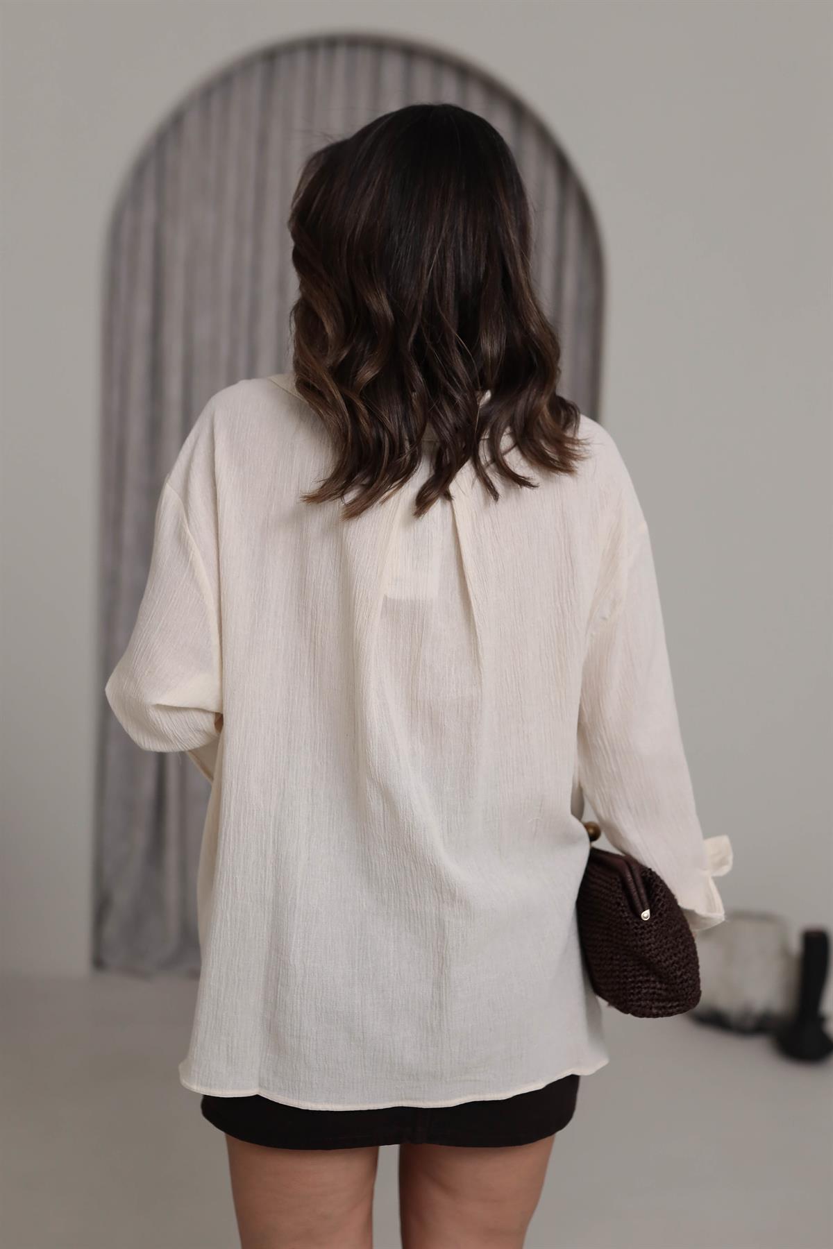 4720 Düşük Omuzlu İşlemeli Gömlek TAŞ